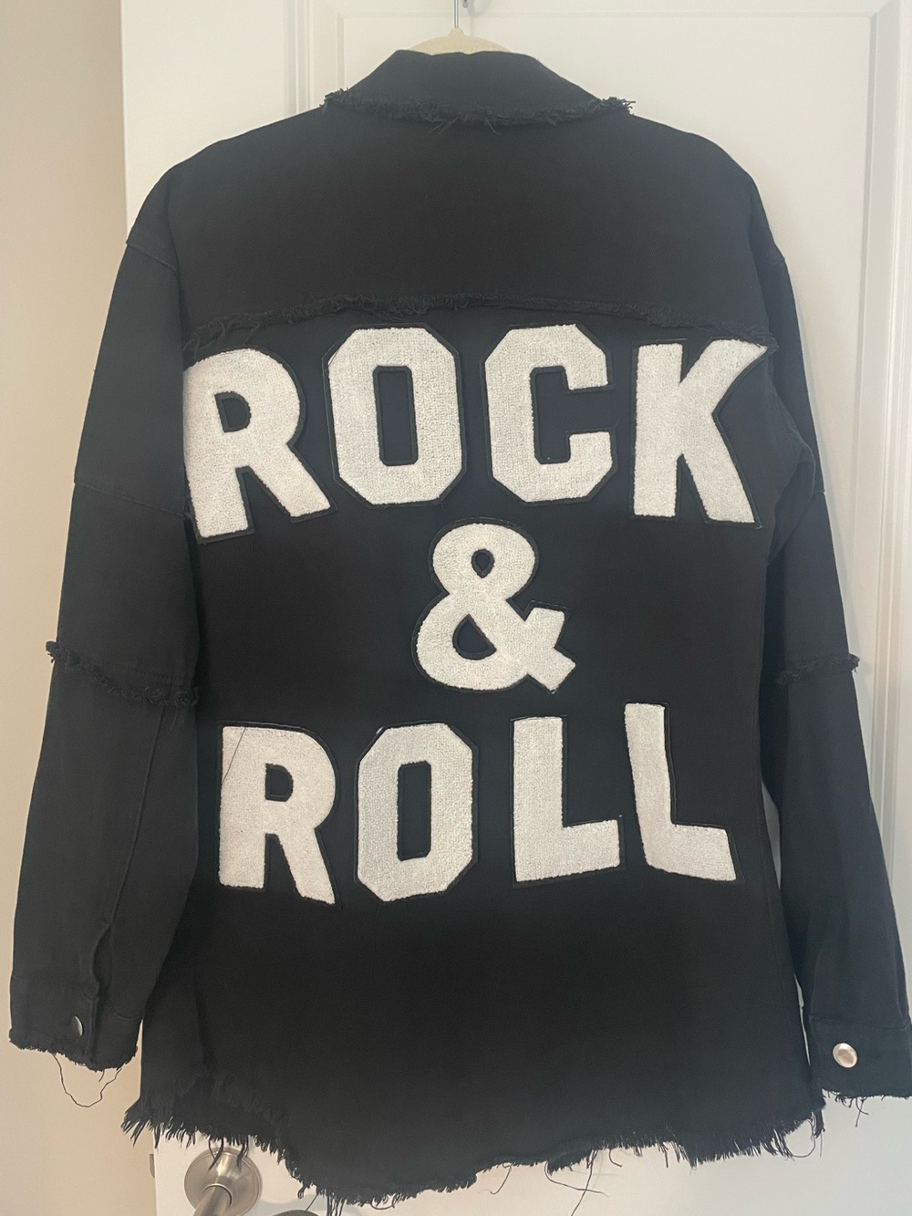 NWOT Rock & Roll Black and White Oversized Distressed Graphic Jacket Sz XS